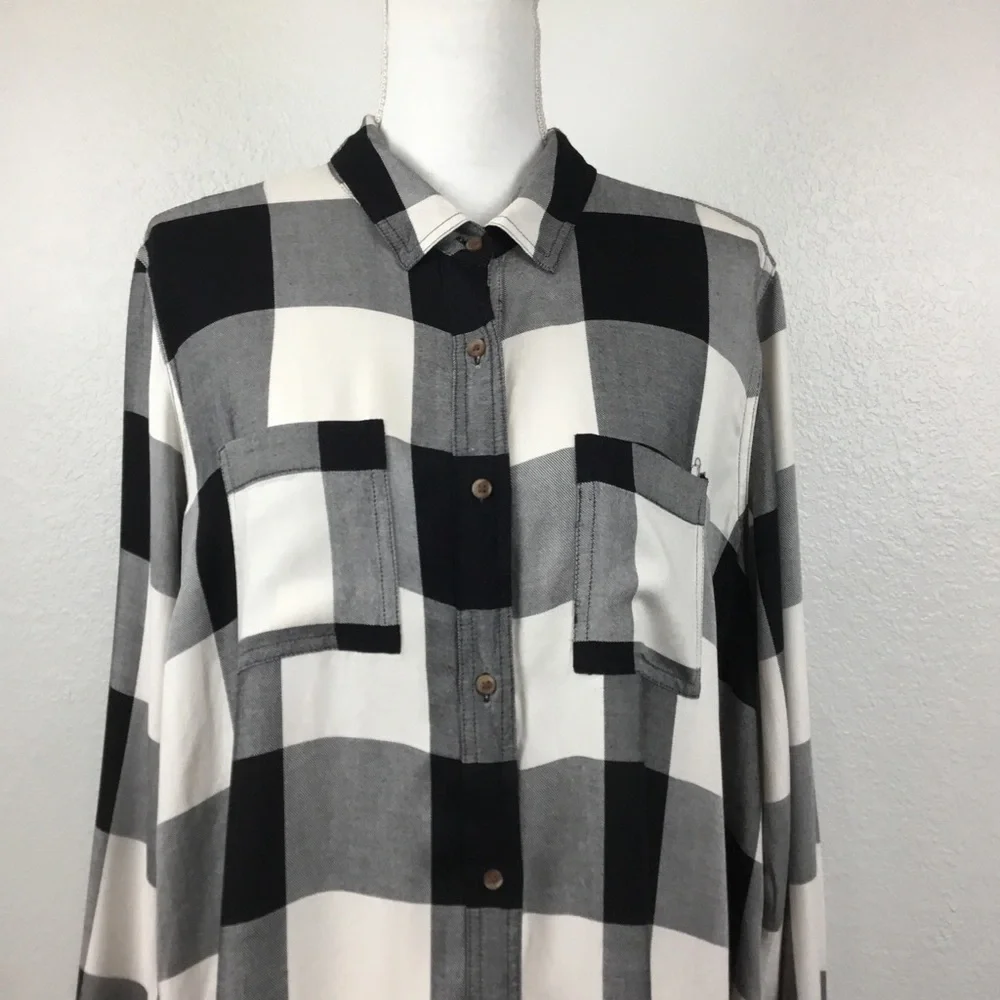 Old navy black & white plaid flannel shirt dress size XL tall - Picture 1 of 6